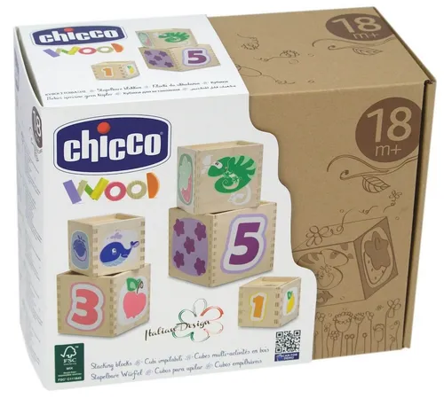 Chicco Lernspielzeug chicco Stapelspiel aus Holz Motorik Zahlen Farben Tiere ab 18m+, Zahlen, Farben, Tiere entdecken