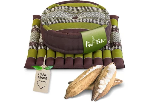 livasia Meditationskissen Yogakissen Set L - Zafu Ø 38x15cm / Matte 50x50x4,5cm, Kapok, vegan, handgefertigt