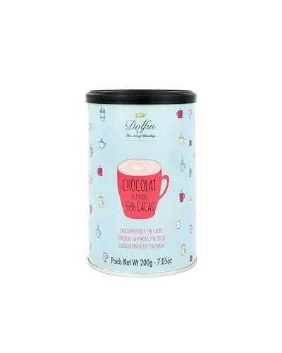 Dolfin Schokoladenpulver - Pulver mit 55% Kakao - Zartbitter-Pulver für heiße Schokolade, zum Backen, für Desserts - Kakaopulver-Ersatz - 200 g, wiederverschließbar, hergestellt in Belgien