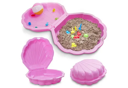 Onbest Sandkasten Muschel mit abnehmbarem Deckel - Sandkasten in Pink aus hochwertigem Hartplastik, bis 100kg belastbar, mit abgerundeten Ecken für sichere Spielstunden im Freien.