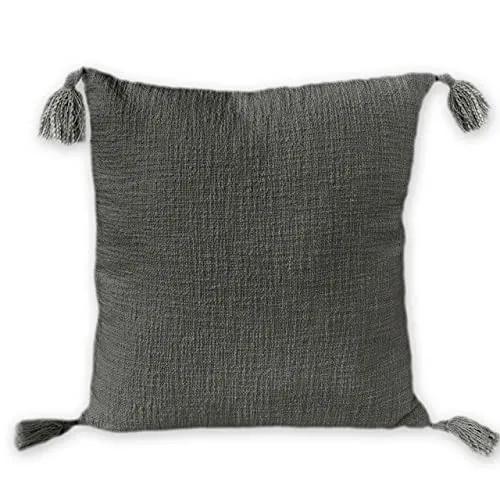 nielsen HOME Kissenbezug Zoe, 45x45 cm, Dunkelgrau (Anthrazit), Baumwolle, Quasten, Bommel, Dekokissen mit grober griffiger Haptik, Zierkissen, Sofakissen, dekorativ und elegant