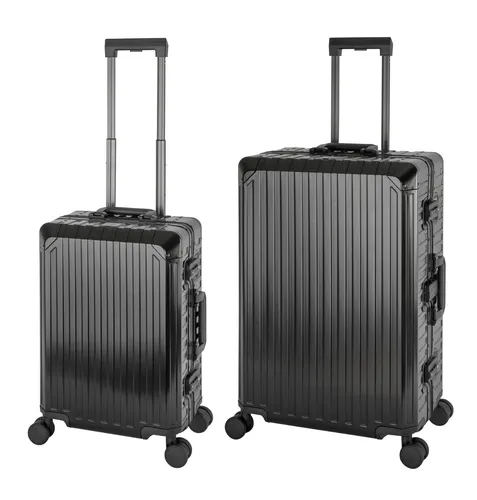Travelhouse Tokyo Alu Reisekoffer Set - Schwarz S-55cm & L-72cm - Trolleys aus hochwertigem eloxiertem Aluminium, extrem leicht und robust. Mit TSA Schlössern für sichere Flughafenkontrollen und flexibler Inneneinteilung für optimalen Stauraum.