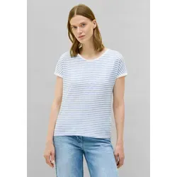 T-Shirt CECIL, Damen, Gr. L (42), deep pastel blau, Web, 50% Baumwolle, 50% Modal, gestreift, normal normal, Rundhals, Umschlagbund, Shirts T-Shirt, im Streifendesign