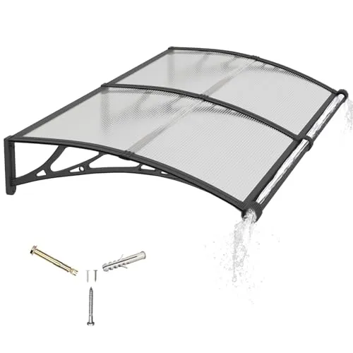 Vordach für Haustür,240x100cm Fenstervordach mit separater Entwässerung, Polycarbonat Pultvordach Überdachung für UV-, Regen- und Schneeschutz – Ideal für Veranda, Terrasse und Fenster