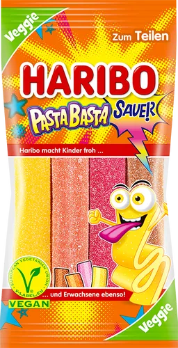 HARIBO Süßigkeit, Haribo Pasta Basta veggie extra saure Fruchtgummi Streifen 160g