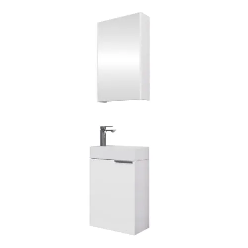 Planetmöbel Waschtischunterschrank mit Spiegelschrank Badmöbel Set 40cm für Badezimmer Gäste WC Weiß