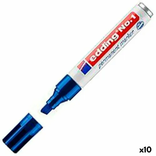 edding No 1 Permanentmarker - Blau, 10er Set mit Keilspitze - Permanentmarker für Karton, Holz, Metall und mehr. Wasserfest, wischfest und schnell-trocknend. Ideal für Büro und Zuhause, mit 10 robusten Stiften in Blau.