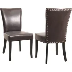 Chesterfield Esszimmerstuhl 2er-Set, Kunstleder, braun - Stylisches 2er-Set Esszimmerstühle mit dekorativem Nietenbesatz und FSC-zertifiziertem Holz. Hochwertige Polsterung für maximalen Sitzkomfort und elegante, dunkle Beine.