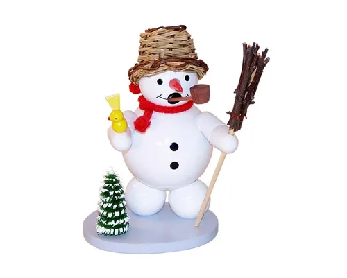 Räuchermann Schneemann mit Vogel und Vogelhäuschen – 13cm - Bunter Räuchermann aus Holz im nostalgischen Design, ideal für stimmungsvolle Winterdekoration. Ein charmantes Highlight für Ihr Zuhause.