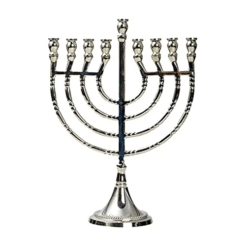 NKlaus Chanukka-Leuchte 9-armig aus Messing vernickelt - Kerzenständer aus hochwertigem, handgefertigtem Messing, 21,5 cm hoch und ideal für festliche Anlässe wie Chanukka.
