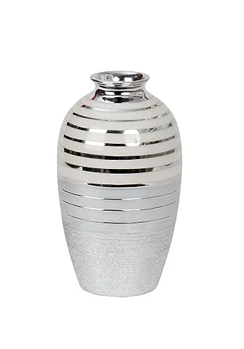 Moderne Dekovase Blumenvase Tischvase Vase aus Keramik weiß/Silber Höhe 22 cm