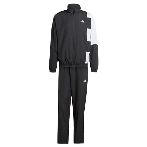 adidas Herren Sportswear Colorblock Track Suit - Stylischer Trainingsanzug in Black/White, aus 100% recyceltem Polyester, ideal für sportliche Aktivitäten und Freizeit. Der reguläre Schnitt und die elastischen Bündchen sorgen für hohen Tragekomfort.
