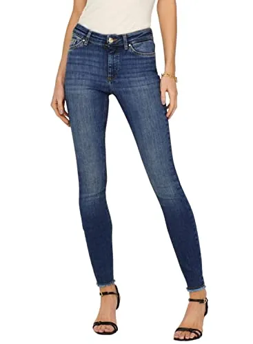 ONLY Damen Onlblush Mid Sk ANK Raw DNM Rea194 Noos Jeans - Skinny Fit Jeans in Medium Blue Denim, perfekt für einen figurbetonten Look mit Gürtelschlaufen und praktischen Taschen.