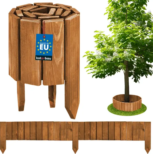 KOTARBAU® Rollborder 15 x 110 cm Eichenfarbe zuschneidbar Beetumrandung Holz Beeteinfassung aus Kiefernholz Palisadenzaun Holzzaun klein Beetbegrenzung Palisaden Deko Zaun Holz Steckzaun Vorgartenzaun