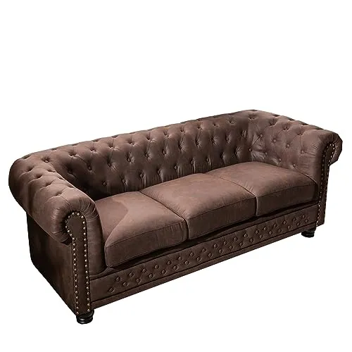 Riess-Ambiente Chesterfield 3-Sitzer Sofa 200cm in Vintage Braun - Einzelsofas, elegantes Chesterfield Sofa mit hochwertiger Taschenfederkern-Polsterung für höchsten Sitzkomfort und zeitloses Design, ideal für jedes Wohnzimmer.