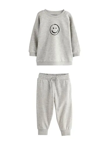 NEXT Jungen Rundhalspullover mit Print und Jogginghose Set Grau Mergel 98-104