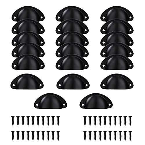 Muschelgriff 20 PCS, Muschelgriff Schwarz, Muschelgriffe, Griffe Schwarz Matt, Schubladen Griffe, Vintage Griffe, Möbelgriff Halbkreis mit Schrauben 82 x 35 mm für Kabinett Schubladen Schrank