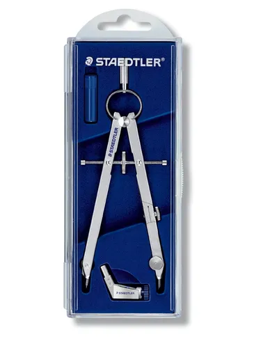 Staedtler Zirkel 551 01 Mars Comfort - Geometriezirkel aus hochwertigem Vollmetall, max. Kreisdurchmesser 280 mm, inkl. Universaladapter für verschiedene Schreibgeräte, ideal für präzises Zeichnen und Entwerfen.