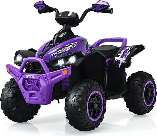 COSTWAY 12V Elektro Kinderquad mit Musik und LED Scheinwerfer – Lila - Erlebe Spaß und Abenteuer mit dem COSTWAY Elektroquad! Ideal für Kinder von 3-8 Jahren, bietet es einen sanften Start, stabile Räder und ein interaktives Bedienfeld für Musik und Hupen.