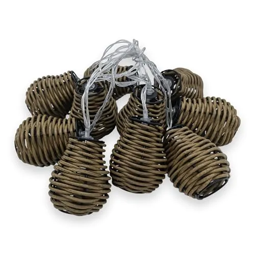 Spetebo LED Rattan Lichterkette warm weiß - 10 LED / 180 cm - Batterie betriebene Deko Lichterkette - Kugel Girlande Kette Innen Dekoration