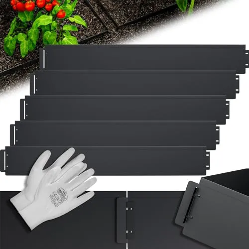 Beeteinfassung 25er-Set Schwarz Metall - Wetterfeste und rostfreie Beeteinfassung aus verzinktem Stahl, ideal für das stilvolle Umranden von Blumenbeeten. Flexibel im Design durch ein innovatives Stecksystem und inklusive Gartenhandschuhe.