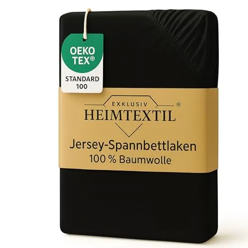 EXKLUSIV HEIMTEXTIL Jersey Spannbettlaken Premium Marke 60 x 120-70 x 135 cm 100% Baumwolle Öko - Tex Zertifiziert, Markenqualität, Matratzenhöhe bis 10 cm, Schwarz