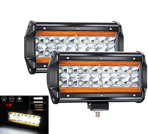 YUGUANG 7 Zoll Paar LED Zusatzscheinwerfer 240W 24000LM LED Bar Hi Lo Strahl Reinweiß 6000K+3000K Bernstein Gelb Augen Engel Arbeitslicht 9-30V Offroad Scheinwerfer Arbeitsscheinwerfer Traktor SUV.