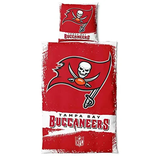 Tampa Bay Buccaneers NFL Bettwäsche Set ** Raw ** Baumwolle, Reißverschluss, 135x200 cm Bettdeckenbezug und 80x80 cm Kissenbezug