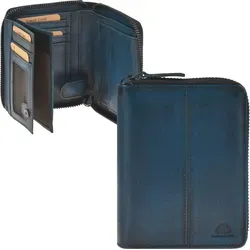 Greenburry RFID Geldbörse Reißverschluss Damen Portemonnaie blau - Elegantes Portemonnaie aus Rindleder mit RFID-Schutz, 10 Kartenfächern und sicherem Reißverschluss. Ideal für modebewusste Frauen, die Wert auf Stil und Sicherheit legen.