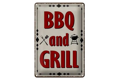 Femer GmbH Metallschild Hinweis 30x40 cm BBQ and Grill, (1 St), gewölbte Oberfläche, abgerundete Ecken, umgeschlagene Kanten