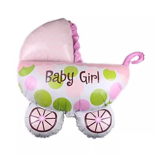 Folienballon Baby Girl, Kinderwagen rosa, ca. 79 x 66 cm - Party Luftballon Deko Dekoration Kindergeburtstag Helium Heliumballon XXL Ballon Geburt Geburtstag Baby Girl boy Mädchen Junge Babyparty