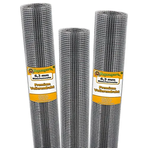 Aquagart® Volierendraht Hasendraht Wühlmausgitter 50m x 1m - Dekorative Zäune, feuerverzinktes Maschendrahtgitter für hohe Belastbarkeit und lange Lebensdauer – ideal als Hasendraht oder Umzäunung für Beete.