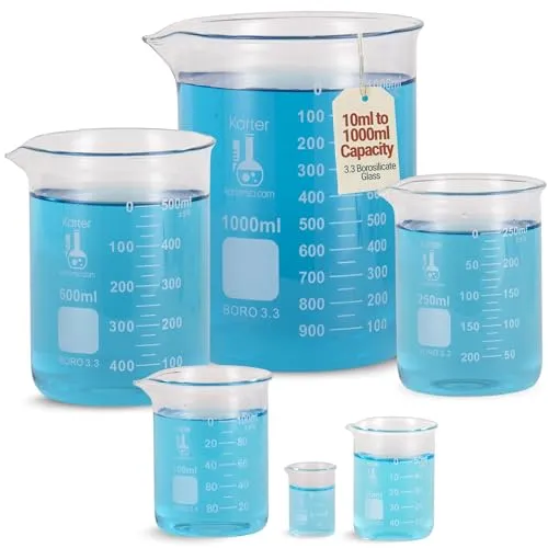 Karter Scientific 213A2 Borosilicate Glass Low Form Glass Beaker 5 piece Set 50, 100, 250, 500, 1000Ml (Pack of 5) by Karter Scientific