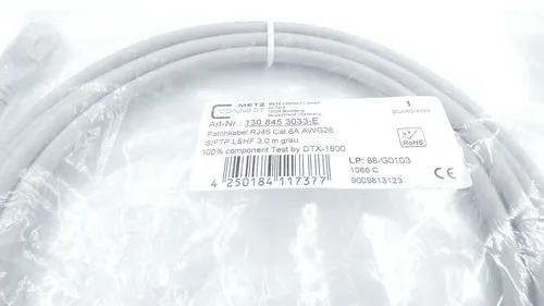 BTR 1308453033-E Patchkabel - Cat.6A 10Gbit 500MHz, hochwertiges S/FTP Kabel für schnelle Netzwerkverbindungen in Grau, 3 m Länge