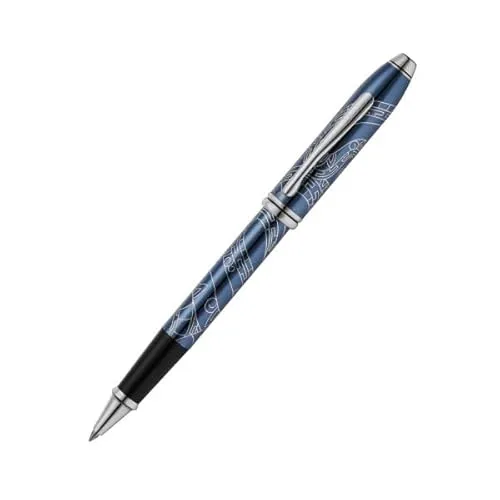 Cross Townsend Rollerball Sonderedition 'Jahr der Schlange' (Strichstärke M, Schreibfarbe schwarz, dokumentenecht, Premium Geschenkbox) durchscheinender blauer Lack mit verchromter Gravur