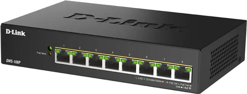 D-Link DMS-108P/E 8-Port Multi-Gigabit PoE Switch - Netzwerk-Switches mit 8 Ports, ideal für PoE-fähige Geräte, sorgt für einfache Netzwerkinstallation und Stromversorgung über Ethernet.