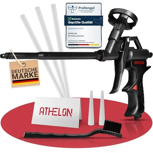 ATHELON® PU Schaumpistole - Ergonomisch & Präzise - Schaumpistolen für präzises und einfaches Auftragen von Bauschaum, ausgestattet mit Feindosierungsventil und langlebiger Teflon-Beschichtung für einfache Reinigung.