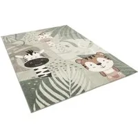 Pergamon Kinder Teppich Grün 80x150 cm - Weicher Kinderteppich mit bunten Tiermustern, ideal für gemütliches Spielen und leicht zu reinigen. Perfekt für jedes Kinderzimmer!