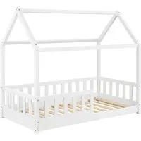 Juskys Kinderbett Marli_STR_OS (weiß, 160 x 80 cm) - Babybetten & Kinderbetten - modernes Hausbett mit großer Liegefläche und Rausfallschutz für Sicherheit, ideal für Kinder von 3 bis 10 Jahren.