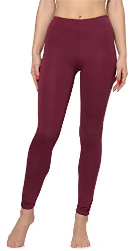 Merry Style Damen Lange Leggings Sportleggings aus Viskose mit Raffung Hohe Taillie MS10-345(Weinrot, L)