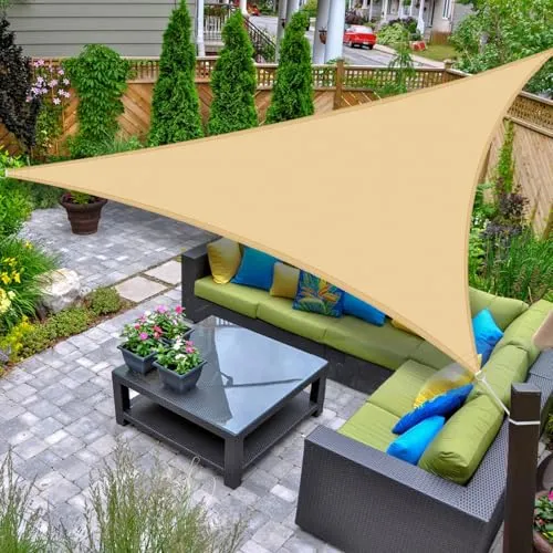 AXT SHADE Sonnensegel Wasserdicht Dreieckig 5x5x5m Wetterschutz Sonnenschutz PES Polyester mit UV Schutz für Terrasse Balkon Garten-Sand
