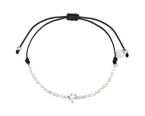 Glanzstücke München Armband Palme silber - Exotisches Textilarmband mit hochglanzpolierter Palme aus Sterling Silber und schimmernden Muschel-Perlen. Flexibel einstellbar für perfekten Sitz, ideal für Sommer-Looks und Erinnerungen an den Urlaub.