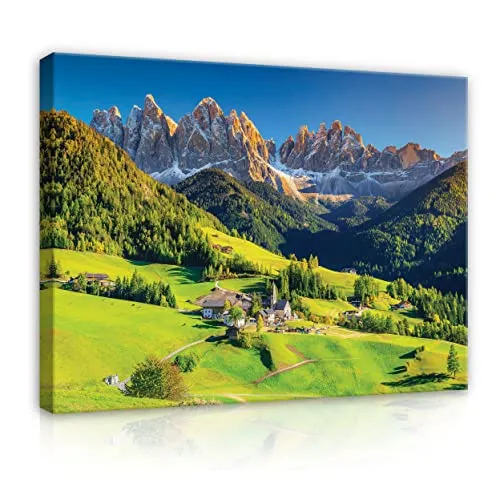 Bilder Berge Alpen Landschaft 80x60 cm - Modernes Canvas Leinwandbild - Poster & Kunstdrucke - Fotorealistisches Landschaftsmotiv auf hochwertiger, UV-beständiger Leinwand für lebendige Farben und hohe Haltbarkeit. Sofort aufhängfertig für jeden Raum.
