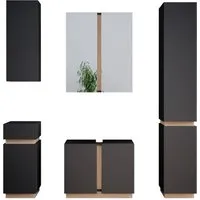 Vicco Badmöbel-Set Gloria, 5-teiliges Badezimmerschrank-Set in Anthrazit/Sonoma - Komplettprogramm für Badezimmer mit grifflosen Designs und viel Stauraum, ideal für eine stilvolle und funktionale Badgestaltung.