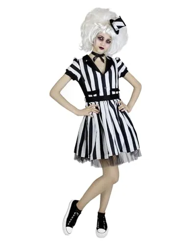 Funidelia Offizielles Beetlejuice Kostüm für Damen mit Gürtel, Perücke und Hut, Tim Burton Verkleidung für Erwachsene, Karneval, Halloween und Party Kostüme - Größe S