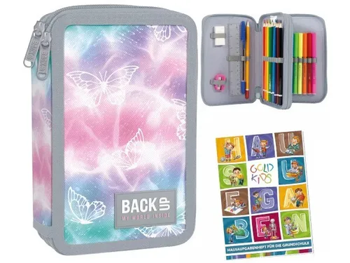 Gefüllte 2-Fach Federmappe 32-teilig - Praktische Federtasche für Schüler mit 32 Teilen, ideal für den Schulalltag. Hergestellt aus robustem Polyester und in buntem Design.