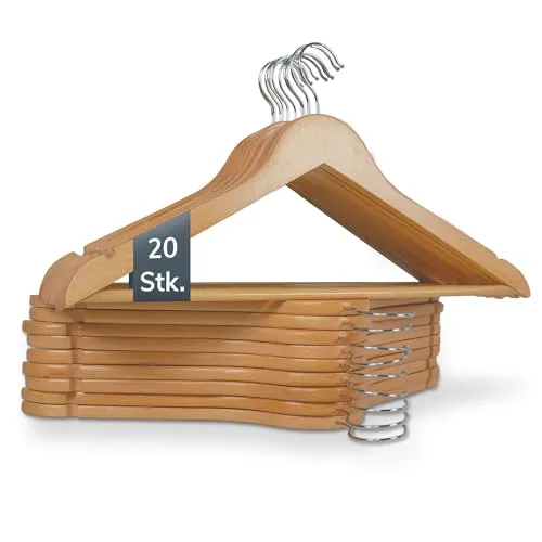 A ACTIVE SOUL – Kleiderbügel Holz 20er Set – Holzkleiderbügel mit Einkerbungen für Kleider & Mittelstrebe für Hosen – Holzbügel platzsparend & 360° drehbar– Für Anzüge, Hemden, Blusen & Hosen (20)