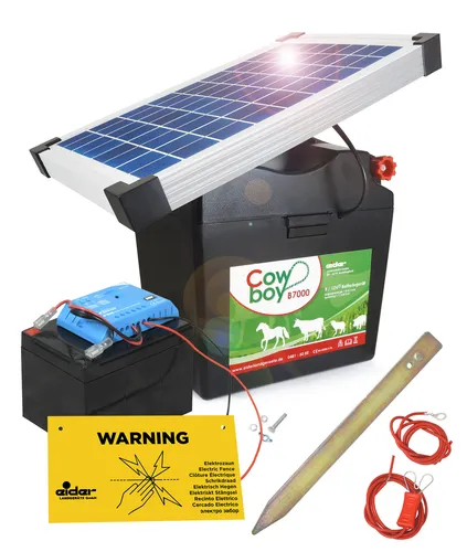 Weidezaungerät B 7000, 9V mit 12V Akku & 10-Watt Solar Panel, Pferde Elektrozaun