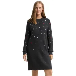 Minikleid TOM TAILOR DENIM, Damen, Gr. S, N-Gr, grau weiß dots and hearts, Strick, Obermaterial: 79% Polyacryl, 18% Polyester, 3% Elasthan, bestickt, regular fit knielang, Rippbündchen, Kleider Minikleid, mit Stickereien