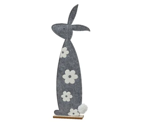 Decoris season decorations Osterhase, Dekofigur Hase 70cm Filz mit weißem Blumenmotiv Grau